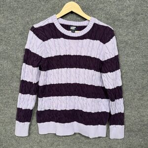 Lands' End‎ Size Large Sweater Purple Cotton Striped Chunky Cable Knit Preppy